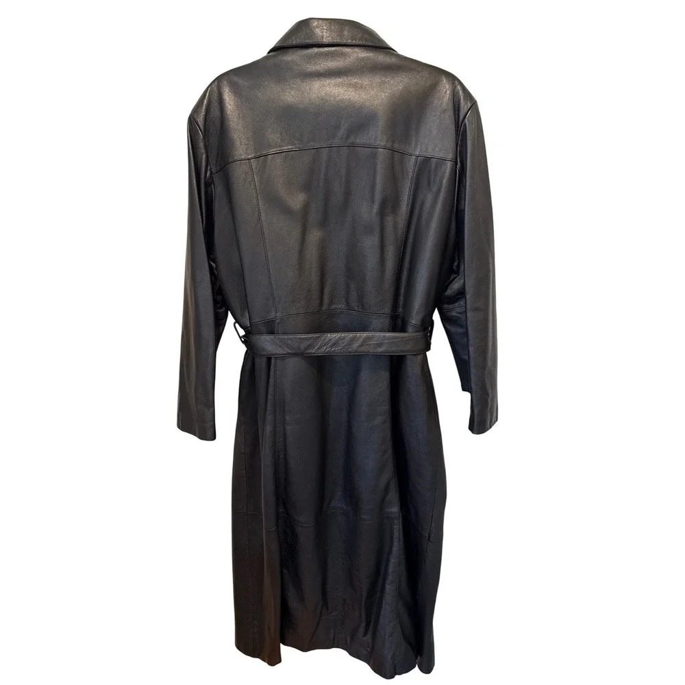 Pelle Studio Womens Black Leather Trench‎ Coat Belted Thinsulate Insulation XL
